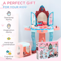 AIYAPLAY 31 Piece Kids Dressing Playset w/ Princess Mirror, Light & Sound