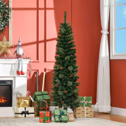 HOMCOM 5.5FT Artificial Slim Christmas Tree Holiday Home DÃ©cor with Pine Cones