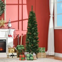 HOMCOM 5.5FT Artificial Slim Christmas Tree Holiday Home DÃ©cor with Pine Cones