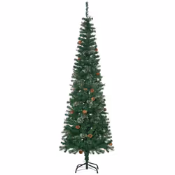 HOMCOM 6.5FT Artificial Slim Christmas Tree Holiday Home DÃ©cor with Pine Cones