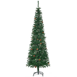 HOMCOM 6.5FT Artificial Slim Christmas Tree Holiday Home DÃ©cor with Pine Cones