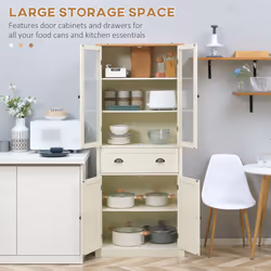 HOMCOM Kitchen Cupboard, 5-tier Storage Cabinet with Adjustable Shelves, Cream