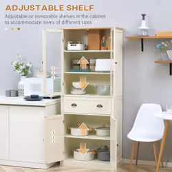 HOMCOM Kitchen Cupboard, 5-tier Storage Cabinet with Adjustable Shelves, Cream - Additional view 4