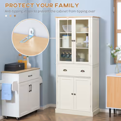 HOMCOM Kitchen Cupboard, 5-tier Storage Cabinet with Adjustable Shelves, Cream - Additional view 5