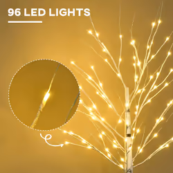 HOMCOM 5ft Artificial White Birch Tree Light w/ 96 Warm White Pre-Lit LED Light