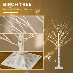 HOMCOM 5ft Artificial White Birch Tree Light w/ 96 Warm White Pre-Lit LED Light