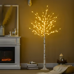 HOMCOM 6ft Artificial White Birch Tree Light w/ 96 Warm White Pre-Lit LED Light