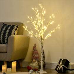 HOMCOM 4ft Artificial White Birch Tree Light w/ 72 Warm White Pre-Lit LED Light