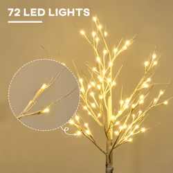 HOMCOM 4ft Artificial White Birch Tree Light w/ 72 Warm White Pre-Lit LED Light