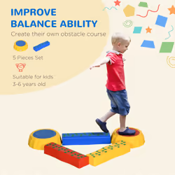 Outsunny 5 PCS Kids Stepping Stones Balance Beam w/ Non-Slip Surface and Bottom