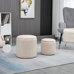 HOMCOM Modern Fabric Storage Ottoman with Removable Lid, Set of 2, Cream White