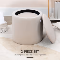 HOMCOM Modern Fabric Storage Ottoman with Removable Lid, Set of 2, Cream White