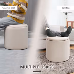 HOMCOM Modern Fabric Storage Ottoman with Removable Lid, Set of 2, Cream White - Additional view 5