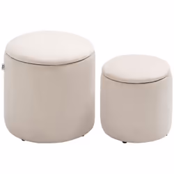 HOMCOM Modern Fabric Storage Ottoman with Removable Lid, Set of 2, Cream White - Additional view 6
