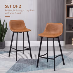 HOMCOM Industrial Bar Stools Set of 2, Bar Chairs with Steel Legs, Brown