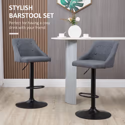 HOMCOM Swivel Bar Stools Set of 2 Adjustable Height Fabric Bar Chairs Grey