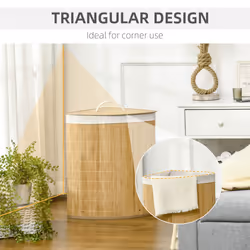 HOMCOM 55L Bamboo Corner Laundry Hamper Bamboo Laundry Basket 38x38x57cm Natural - Additional view 5