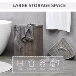 HOMCOM 55L Bamboo Corner Laundry Hamper Bamboo Laundry Basket 38x38x57cm Grey