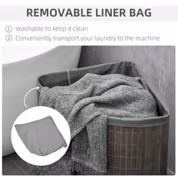 HOMCOM 55L Bamboo Corner Laundry Hamper Bamboo Laundry Basket 38x38x57cm Grey