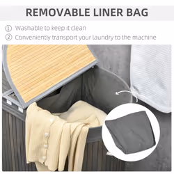 HOMCOM 100L Bamboo Laundry Basket w/ 2 Compartments Washing Baskets Grey