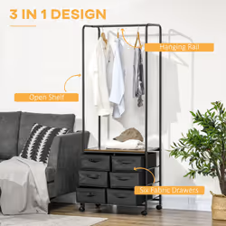 HOMCOM Hanging Clothes Rail Clothes Rack w/ 6 Fabric Drawers