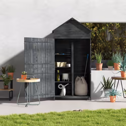 Outsunny Wooden Garden Shed Outdoor Shelves Utility Tool Storage Cabinet Grey