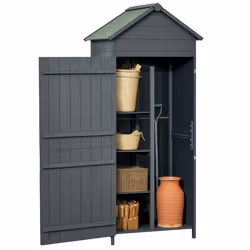 Outsunny Wooden Garden Shed Outdoor Shelves Utility Tool Storage Cabinet Grey - Additional view 8