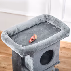 PawHut Cat Tree Activity Centre W/ Scratching Pad, Toy Ball, Cat House - Grey - Additional view 4