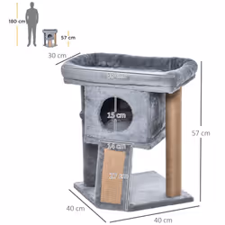 PawHut Cat Tree Activity Centre W/ Scratching Pad, Toy Ball, Cat House - Grey - Additional view 8