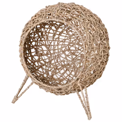 PawHut Wicker Cat House, Ball-Shaped Rattan Raised Cat Bed - Natural Wood Finish - Additional view 8