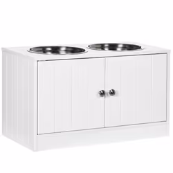 PawHut Raised Dog Bowls for Large Dogs Feeding Station w/ Stand, Storage - White