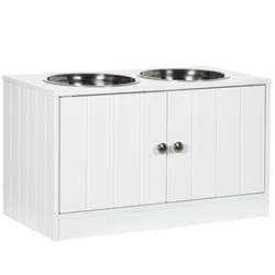PawHut Raised Dog Bowls for Large Dogs Feeding Station w/ Stand, Storage - White