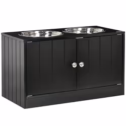 PawHut Raised Dog Bowls for Large Dogs Feeding Station w/ Stand, Storage - Black