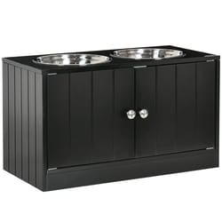 PawHut Raised Dog Bowls for Large Dogs Feeding Station w/ Stand, Storage - Black