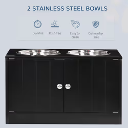PawHut Raised Dog Bowls for Large Dogs Feeding Station w/ Stand, Storage - Black