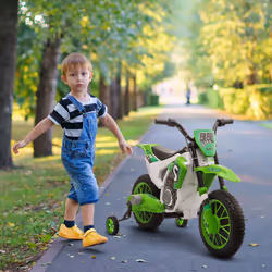 HOMCOM 12V Kids Electric Motorbike Ride-On Motorcycle w/ Training Wheels - Green