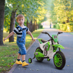 HOMCOM 12V Kids Electric Motorbike Ride-On Motorcycle w/ Training Wheels - Green