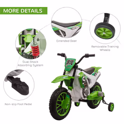 HOMCOM 12V Kids Electric Motorbike Ride-On Motorcycle w/ Training Wheels - Green - Additional view 4