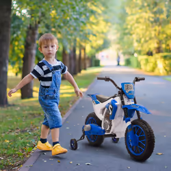 HOMCOM 12V Kids Electric Motorbike Ride-On Motorcycle w/ Training Wheels - Blue