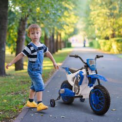 HOMCOM 12V Kids Electric Motorbike Ride-On Motorcycle w/ Training Wheels - Blue