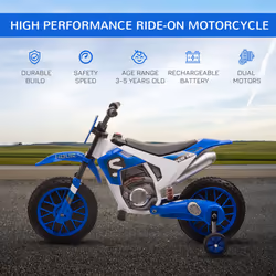 HOMCOM 12V Kids Electric Motorbike Ride-On Motorcycle w/ Training Wheels - Blue