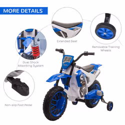 HOMCOM 12V Kids Electric Motorbike Ride-On Motorcycle w/ Training Wheels - Blue - Additional view 4