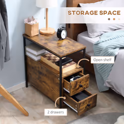 HOMCOM Narrow End Table, Sofa Side Table with 2 Drawers Storage Shelf, Brown