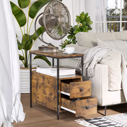 HOMCOM Narrow End Table, Sofa Side Table with 2 Drawers Storage Shelf, Brown - Additional view 5