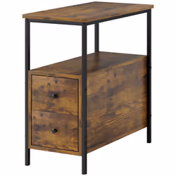 HOMCOM Narrow End Table, Sofa Side Table with 2 Drawers Storage Shelf, Brown - Additional view 8