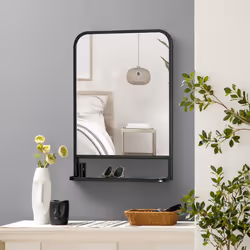 HOMCOM Rectangle Wall Mirror with Shelf 70 x 50 cm, for Living Room, Bedroom