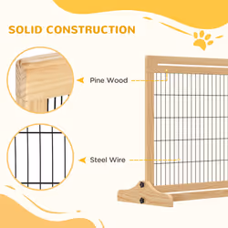 PawHut Adjustable Wooden Pet Gate Freestanding Dog Barrier for Doorway - Additional view 4