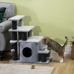 PawHut Dog Steps for Bed 4 Step Pet Stairs Cat House with Detachable Cover