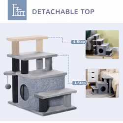 PawHut Dog Steps for Bed 4 Step Pet Stairs Cat House with Detachable Cover