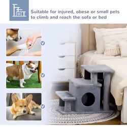 PawHut Dog Steps for Bed 4 Step Pet Stairs Cat House with Detachable Cover - Additional view 5